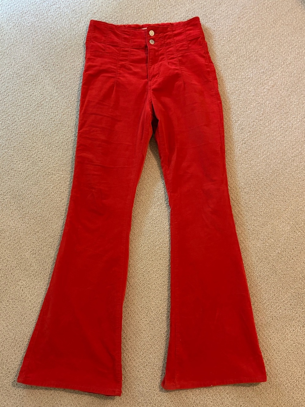 Free People Jayne Red Corduroy High-Waist Flare Pants
